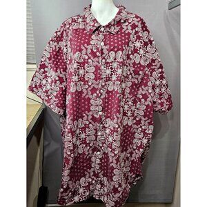 Mens Shirt Top 6XL Merlot Maroon Cotton Southwest Button Short Sleeve Pocket